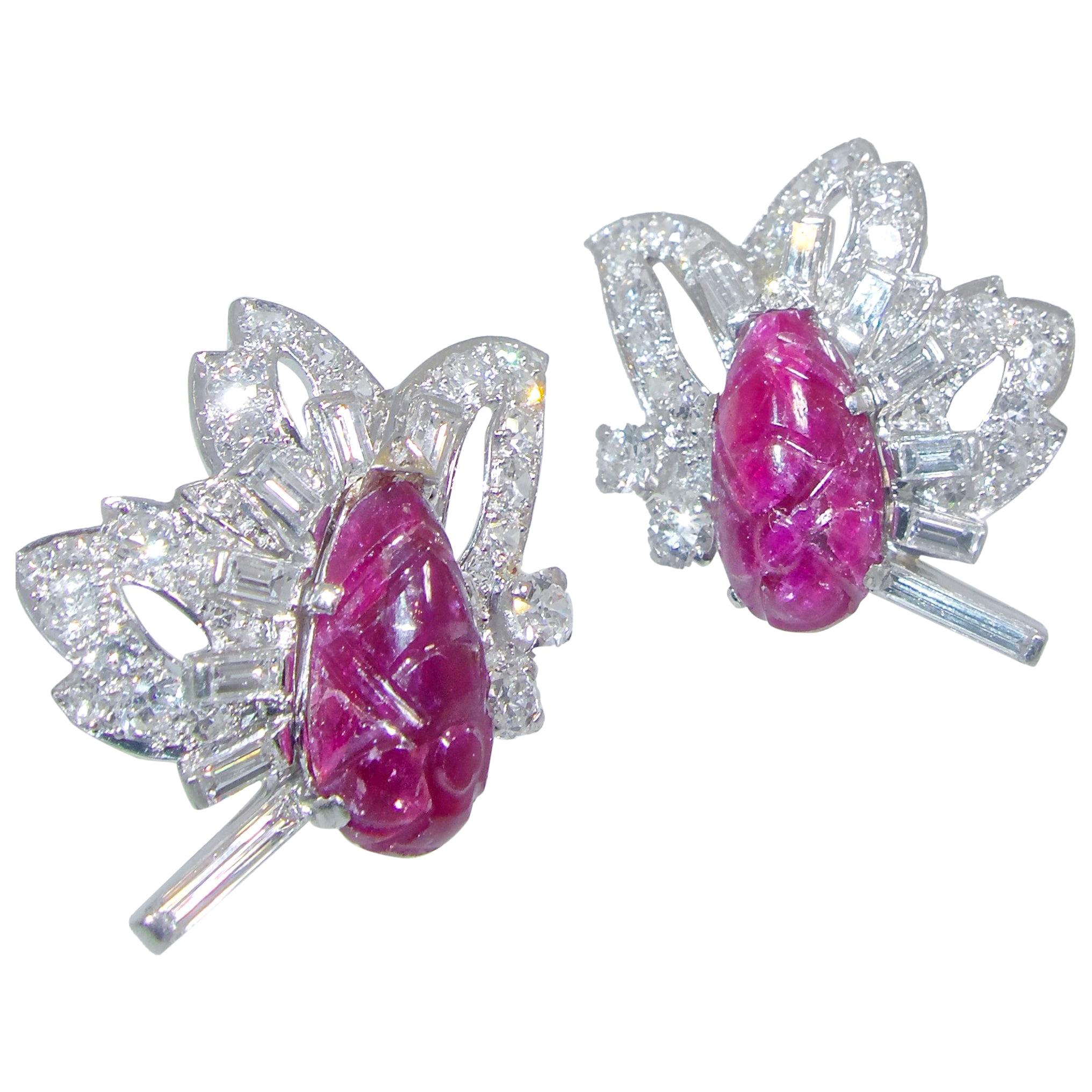 Art Deco Burma Ruby and Diamond Earrings, circa 1925