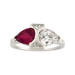 Antique Art Deco Burma Ruby and Diamond Ring, 1.52 Carats