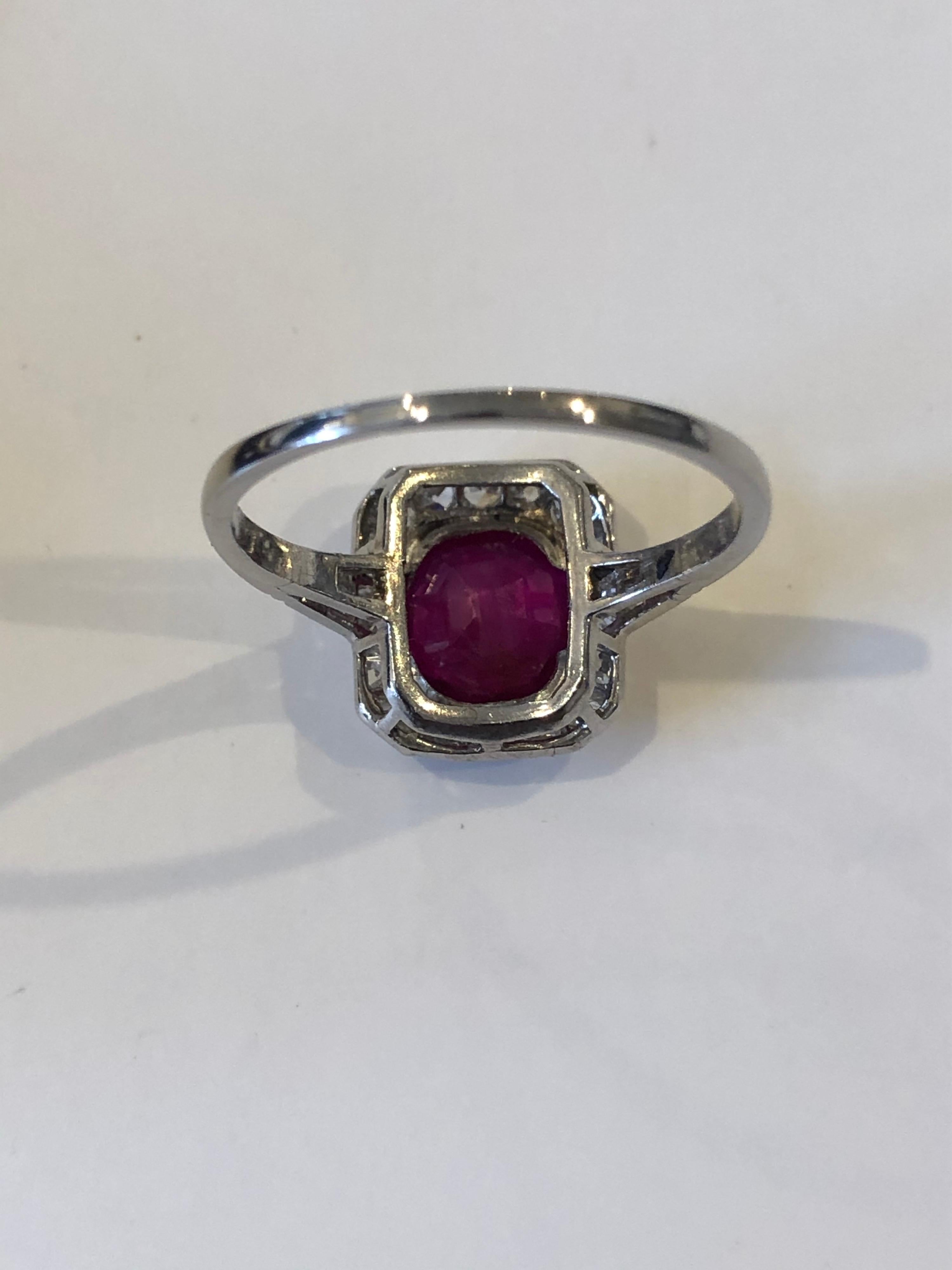 Women's Art Deco Burma Ruby and Diamond Ring with GCS Certificate For Sale