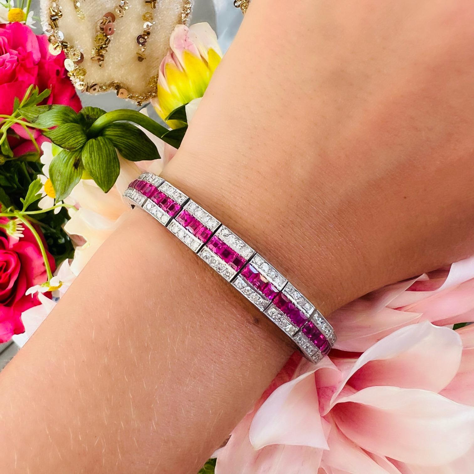 Women's Art Deco Burma Ruby & Diamond Bracelet For Sale
