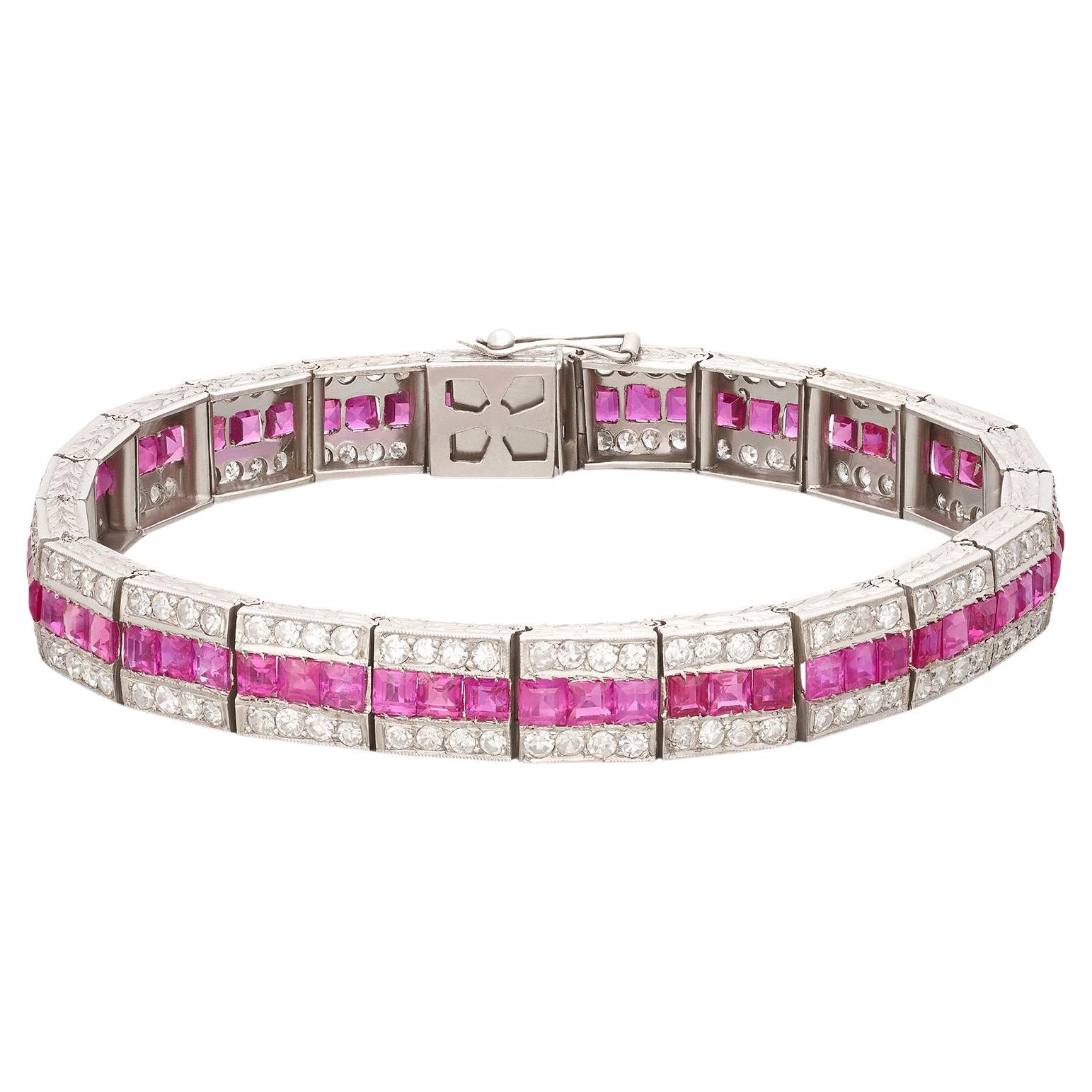 Armband aus Burma-Rubin und Diamant im Art déco-Stil