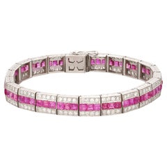 Bracelet Art déco de Birmanie en rubis et diamants