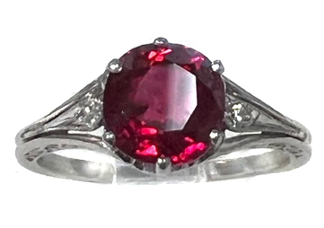 Women's or Men's Art Deco Burma Ruby Diamond Platinum Ring For Sale