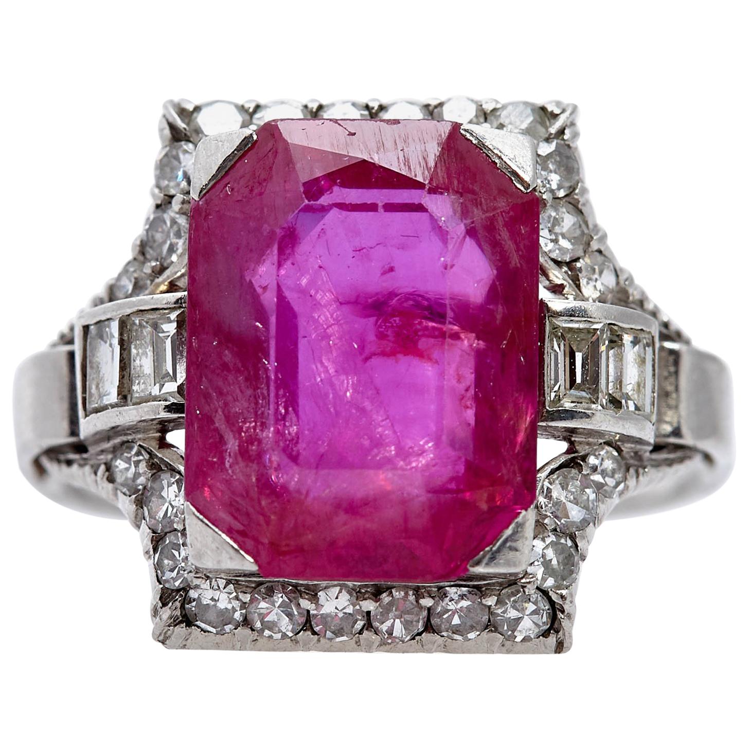 Art Deco Burma Ruby Diamond Ring For Sale