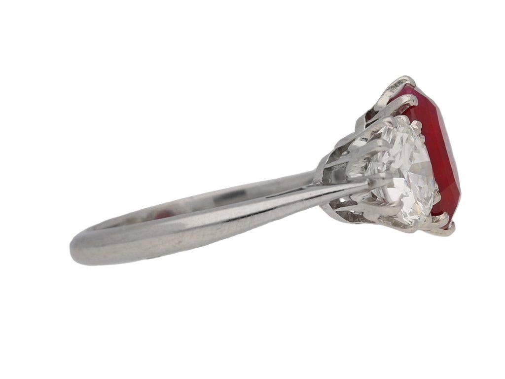 Cushion Cut Art Deco Burmese 2.08 carat ruby diamond ring For Sale