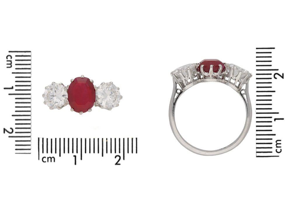 Women's or Men's Art Deco Burmese 2.08 carat ruby diamond ring For Sale