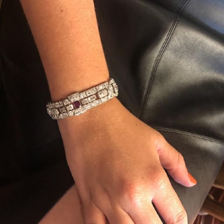 Women's Art Deco Burmese Ruby Diamond Bracelet