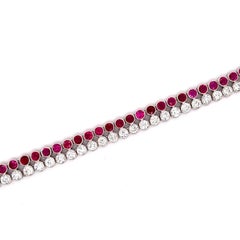 Art Deco Burmese Ruby & Diamond Double Row Tennis Bracelet