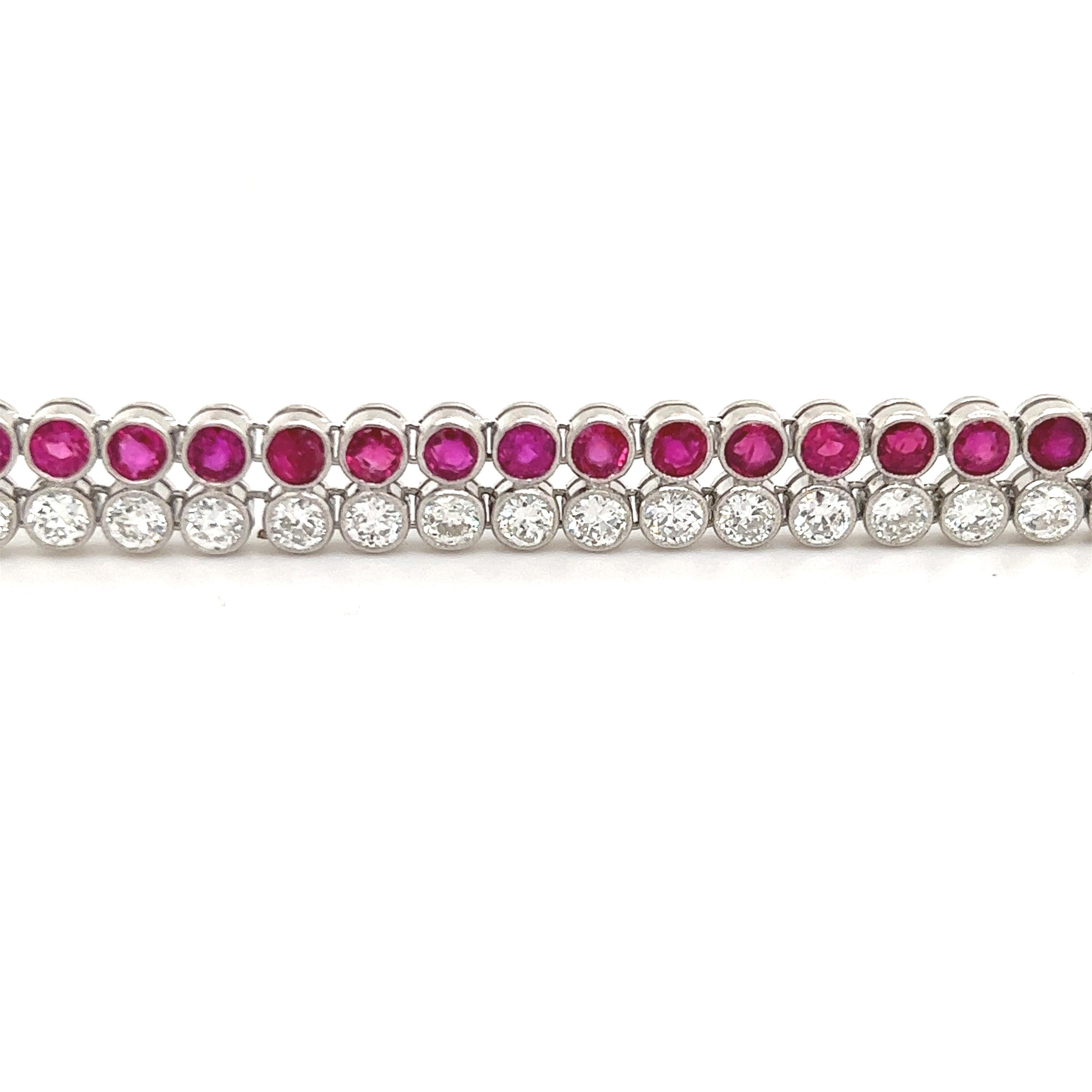 Women's Art Deco Burmese Ruby & Diamond Double Row Tennis Bracelet