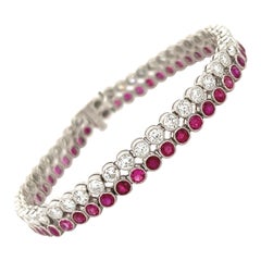 Art Deco Burmese Ruby & Diamond Double Row Tennis Bracelet