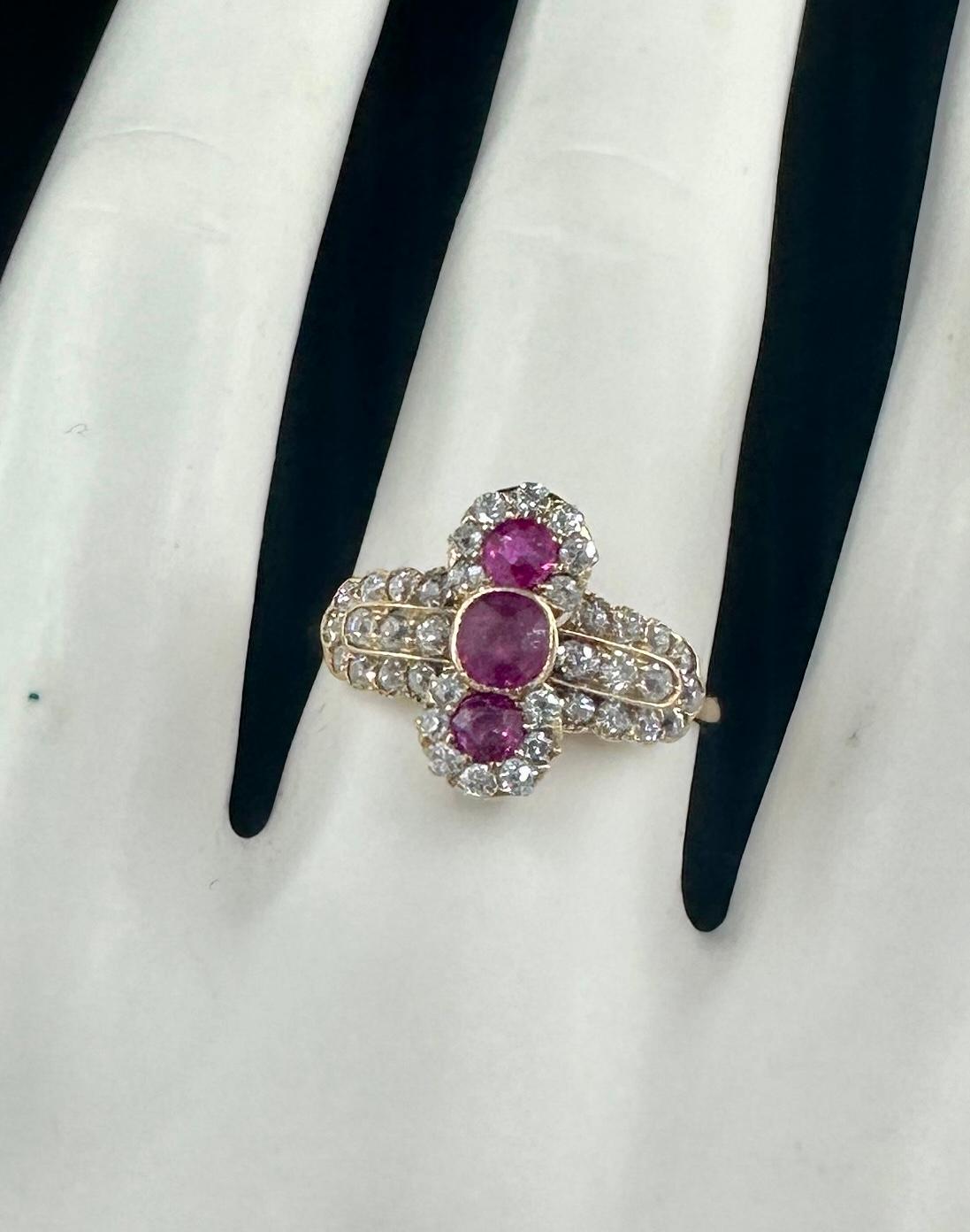 Art Deco Burmese Ruby OMC Diamond Ring 14K Gold Antike Hochzeit Verlobungsring im Angebot 8