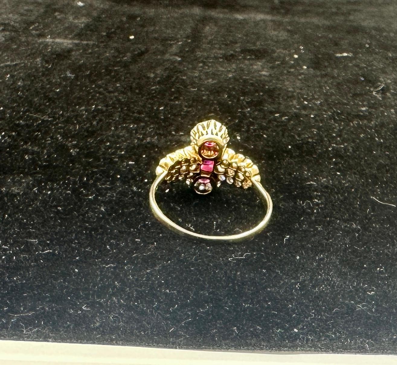 Art Deco Burmese Ruby OMC Diamond Ring 14K Gold Antike Hochzeit Verlobungsring im Angebot 10
