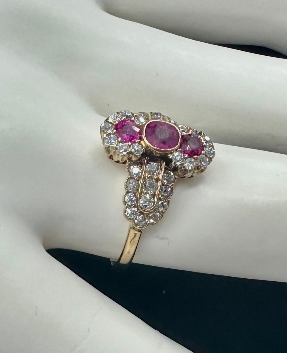 Art Deco Burmese Ruby OMC Diamond Ring 14K Gold Antike Hochzeit Verlobungsring Damen im Angebot