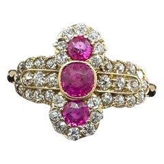 Anello di diamanti OMC con rubino birmano Art Deco Anello di fidanzamento antico in oro 14K