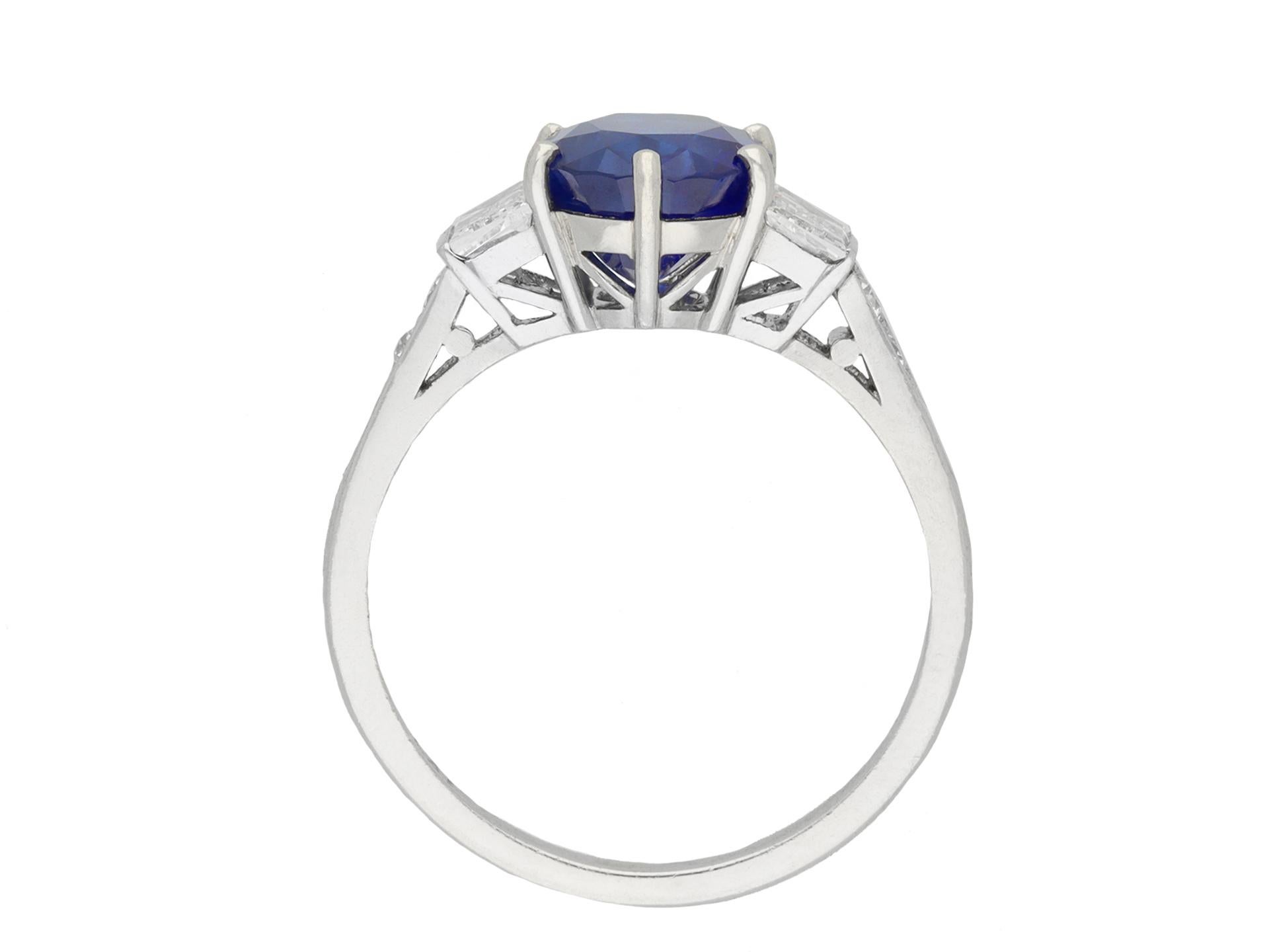 Oval Cut Art Deco Burmese Sapphire and Diamond Engagement Ring, circa 1930.  For Sale