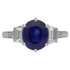 Vintage Art Deco Burmese Sapphire and Diamond Engagement Ring, circa 1930. 