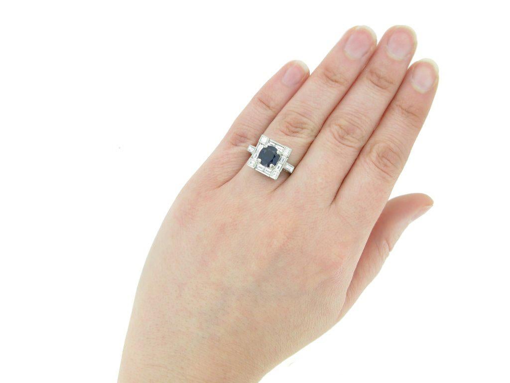 Women's or Men's Art Deco Burmese sapphire diamond platinum cluster ring 