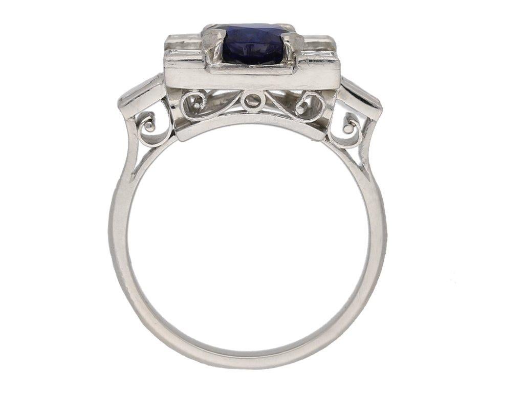 Art Deco Burmese sapphire diamond platinum cluster ring  1
