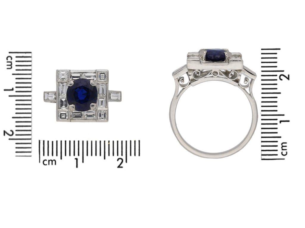 Art Deco Burmese sapphire diamond platinum cluster ring  2