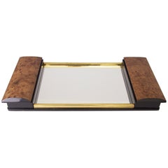 Antique Art Deco Burr Elm and Mirror Glass Tray