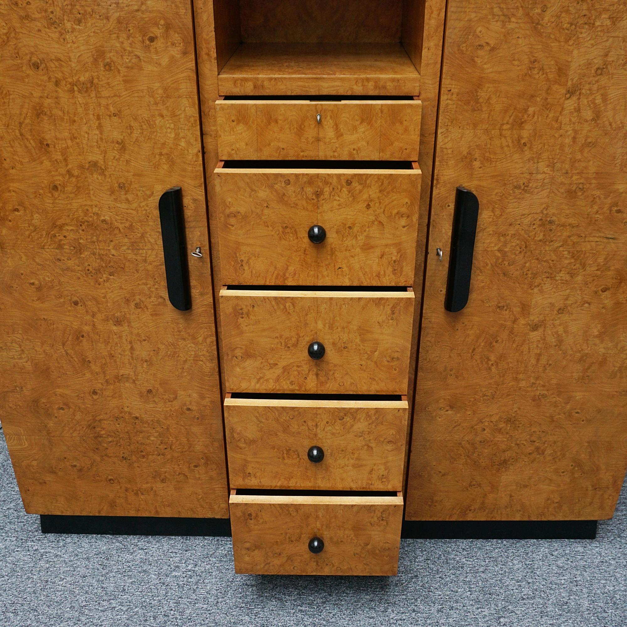 Art Deco Burr Elm Dressing Cupboard For Sale 7