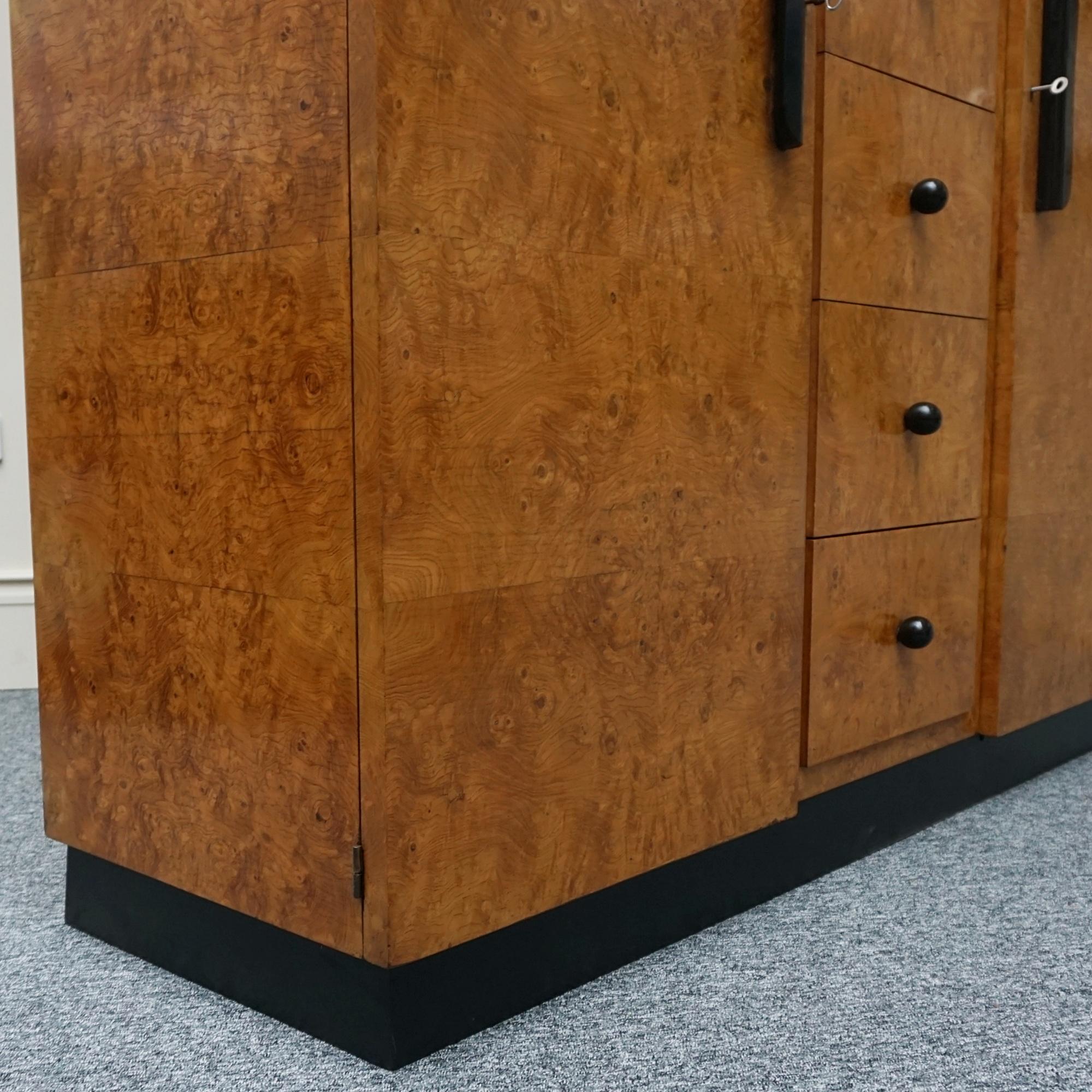 French Art Deco Burr Elm Dressing Cupboard For Sale