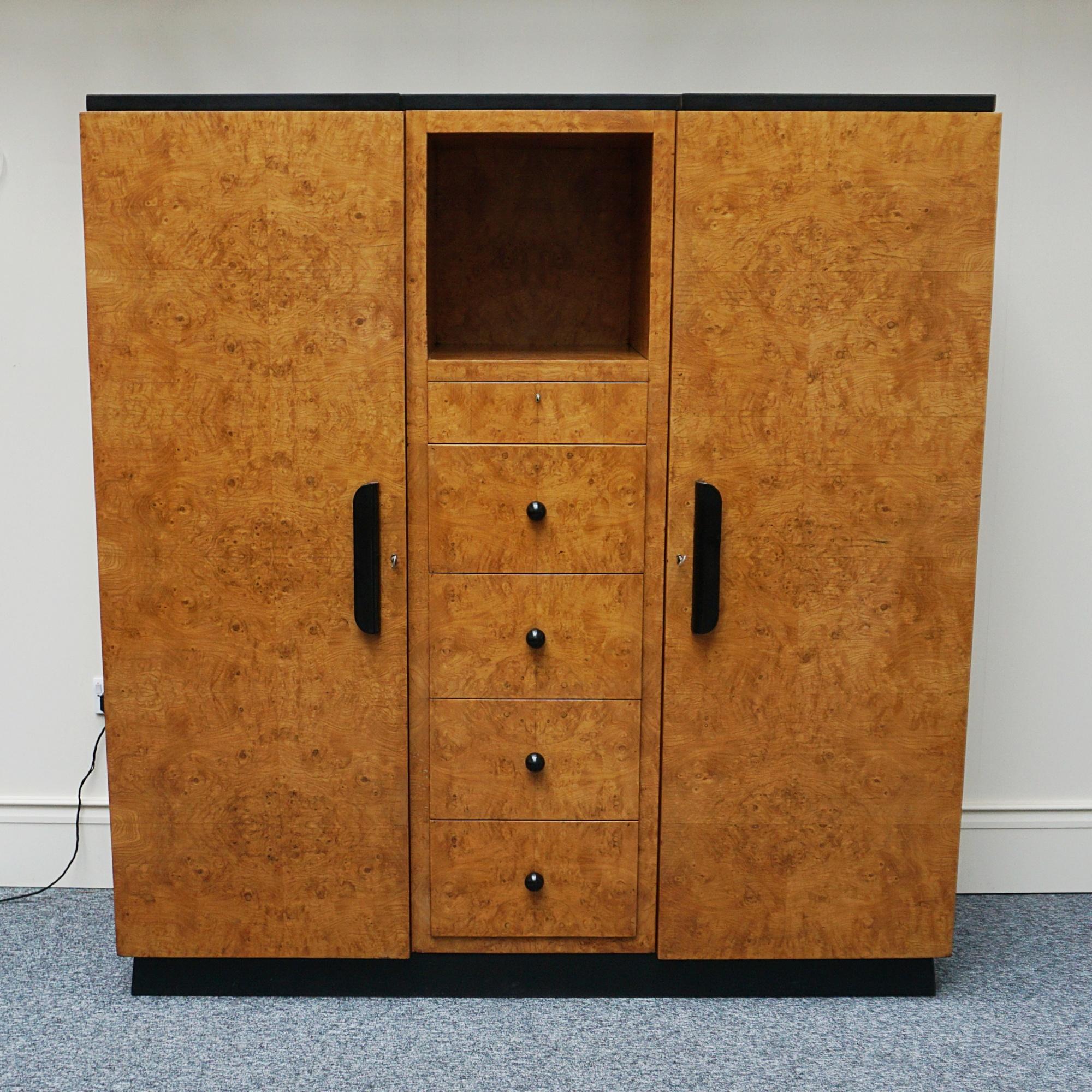 Art Deco Burr Elm Dressing Cupboard For Sale 2