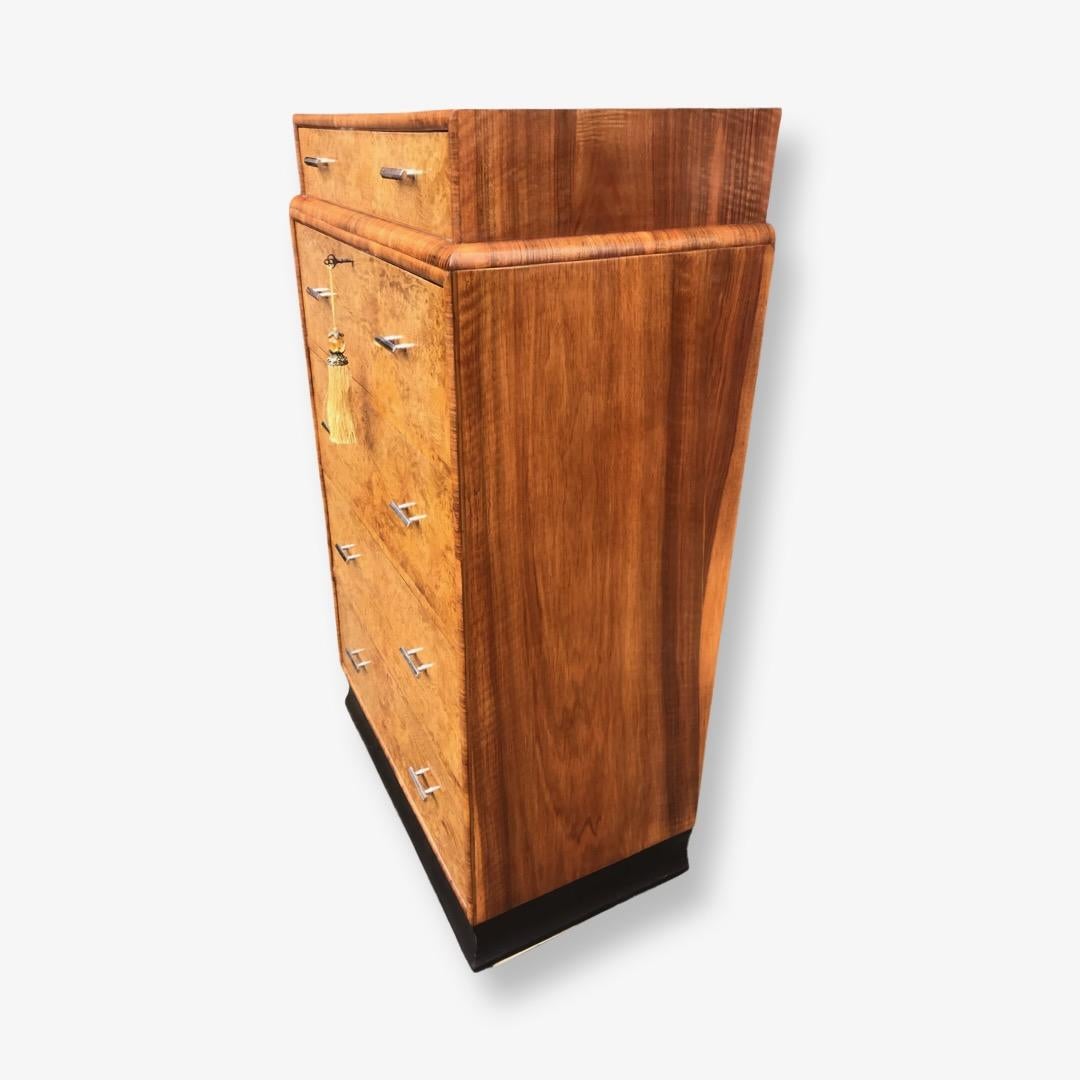 European Art Deco Burr Elm Skyscraper Chest of Drawers