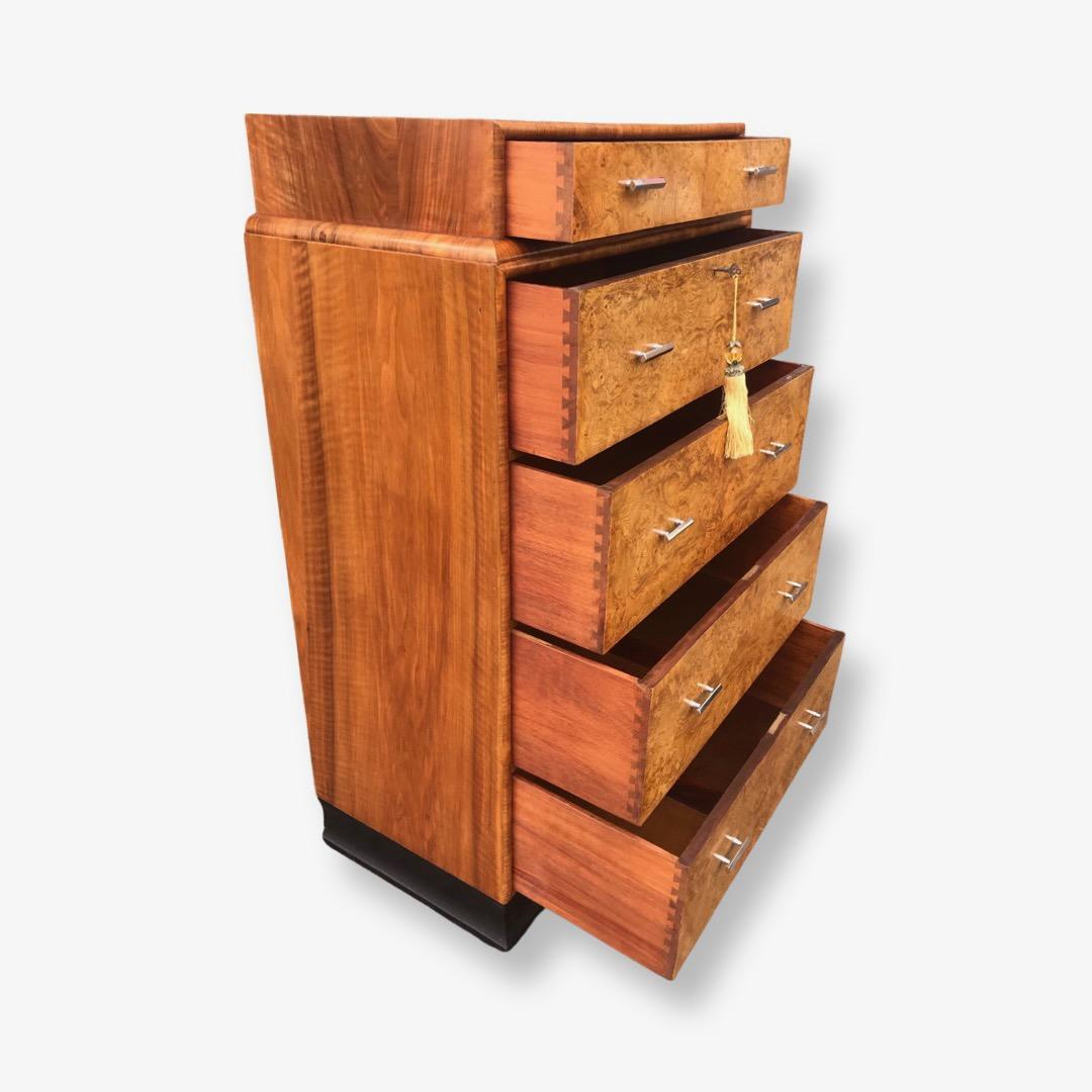 Art Deco Burr Elm Skyscraper Chest of Drawers 2