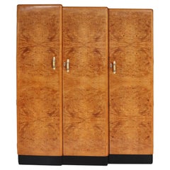 Art Deco Burr Maple Triple Wardrobe c1930