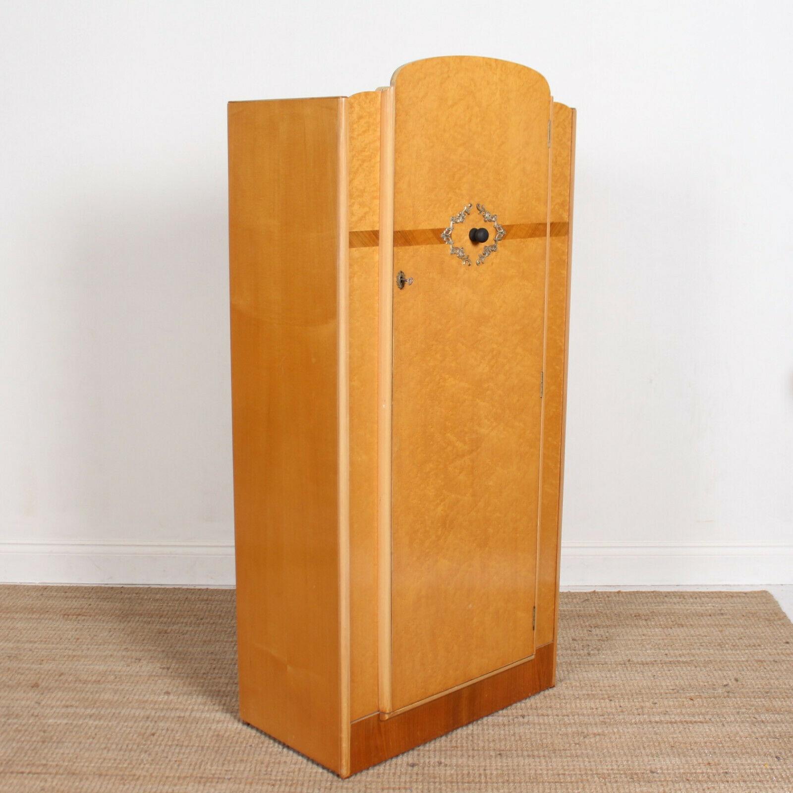 English Art Deco Burr Maple Wardrobe Gents Compactum For Sale