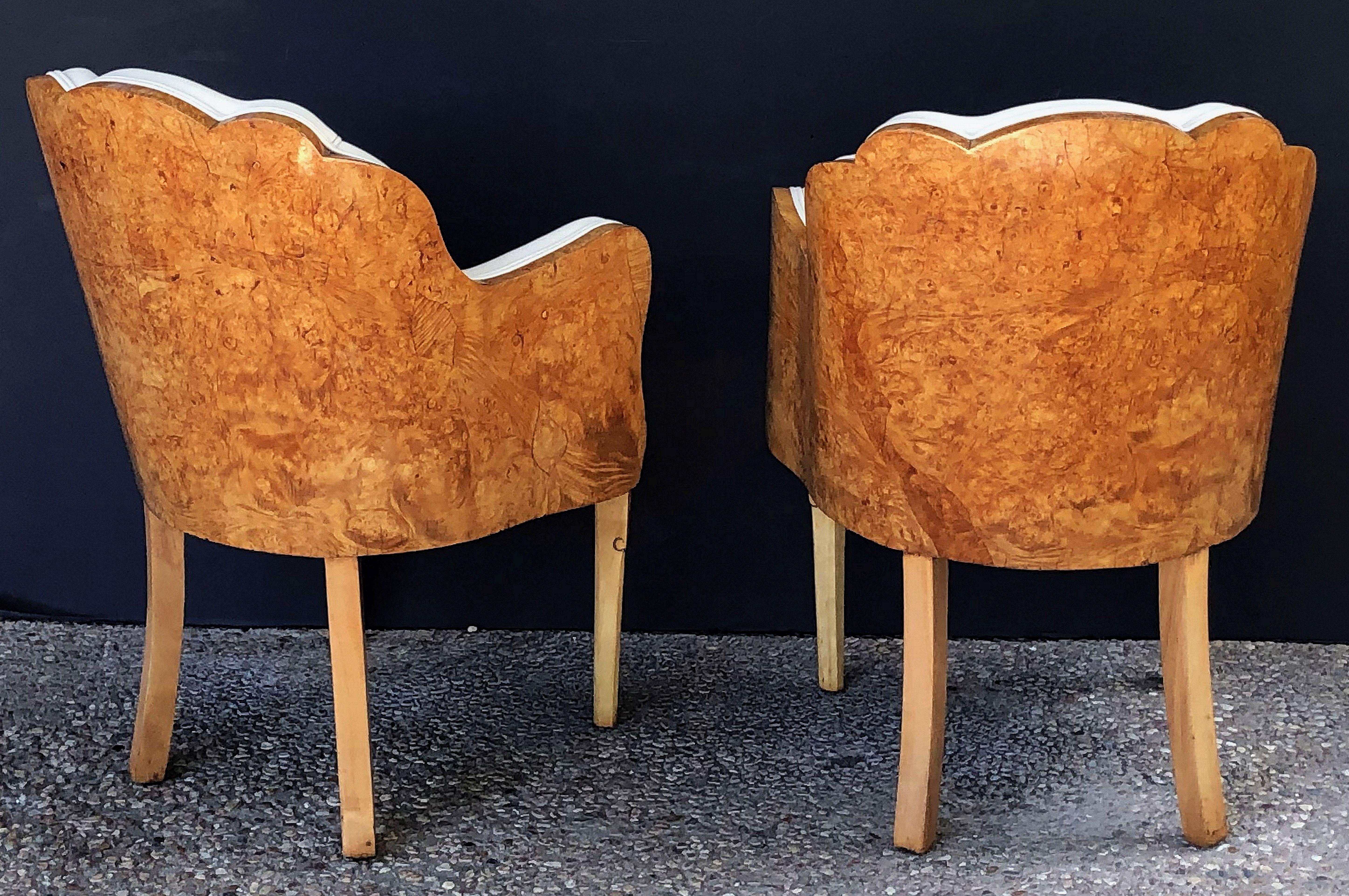 Art Deco Burr Walnut and Cream Leather Armchairs by Maurice Adams 'Priced Each' 7