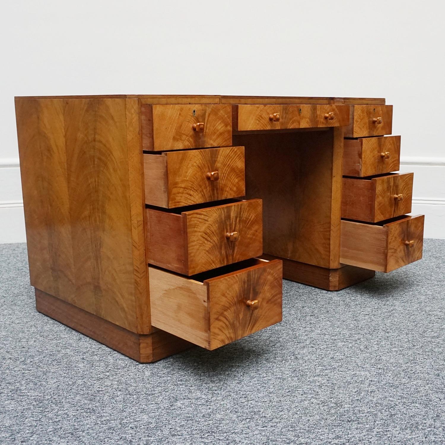 Art Deco Burr Walnut and Figured Walnut Writing Desk English, Circa 1935 6