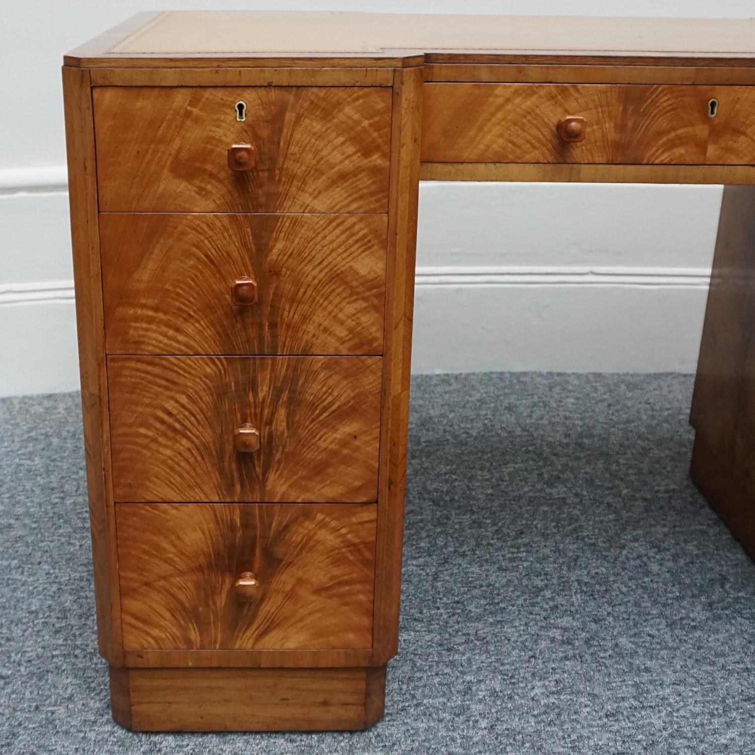 Art Deco Burr Walnut and Figured Walnut Writing Desk English, Circa 1935 8