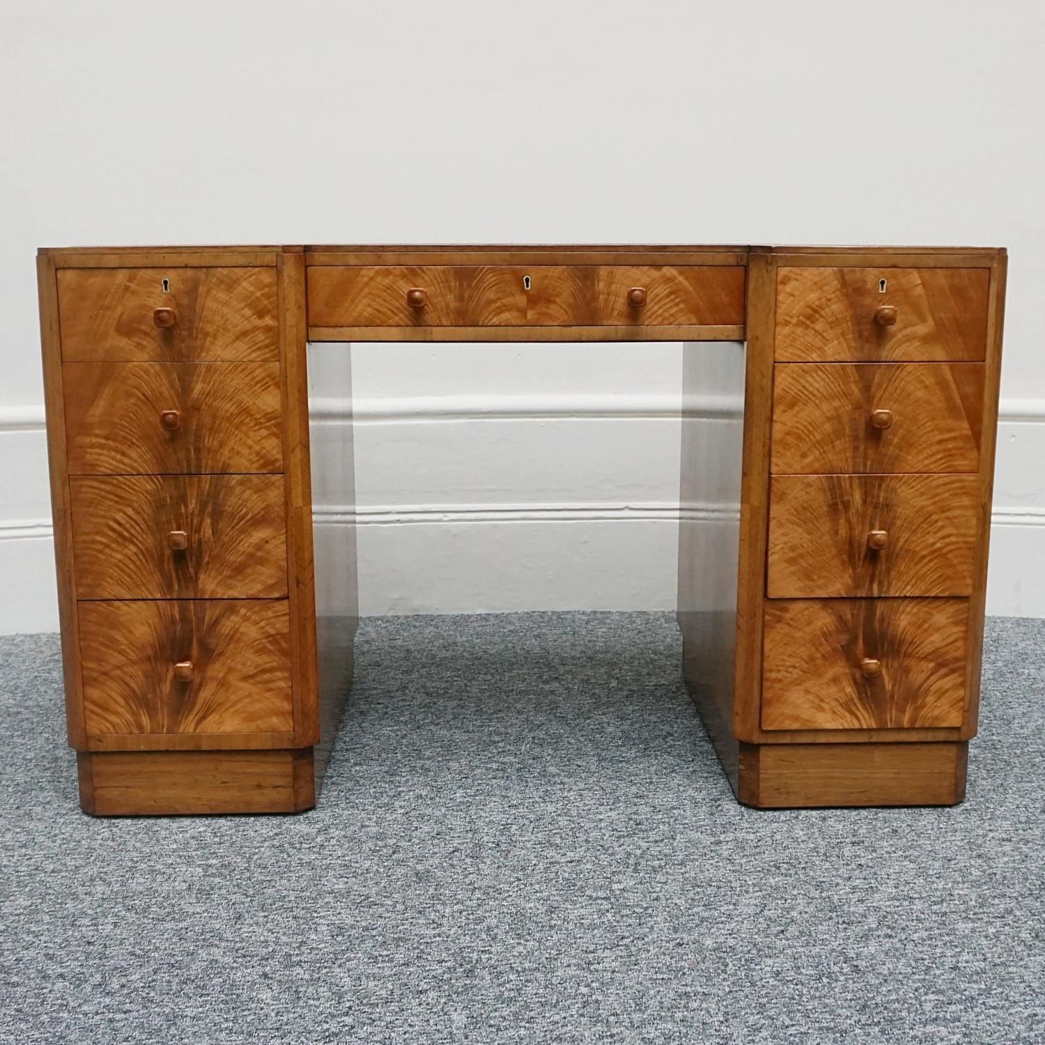 Art Deco Burr Walnut and Figured Walnut Writing Desk English, Circa 1935 10