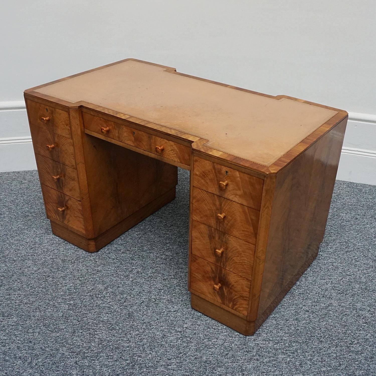 Mid-20th Century Art Deco Burr Walnut and Figured Walnut Writing Desk English, Circa 1935
