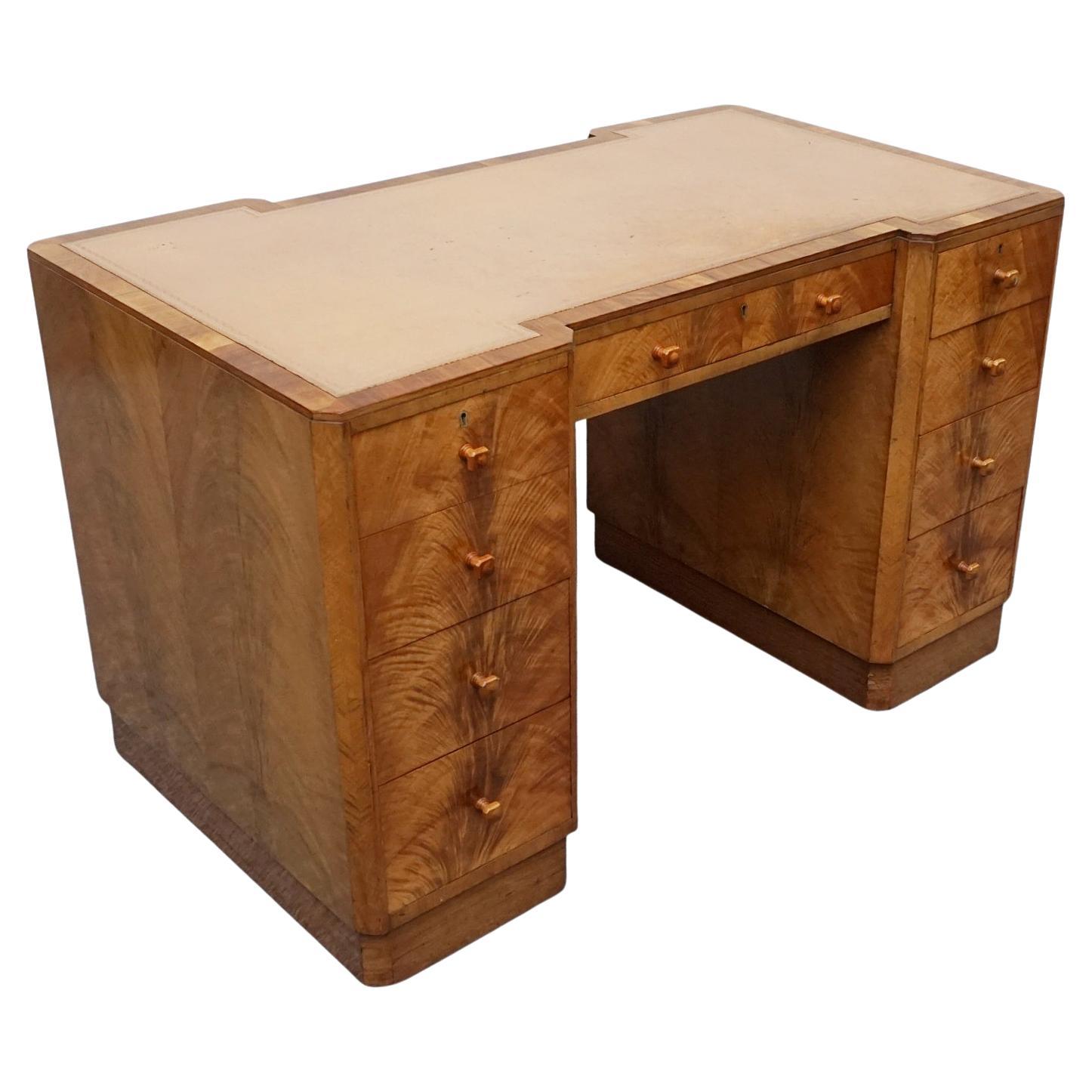 Art Deco Burr Walnut and Figured Walnut Writing Desk English, Circa 1935