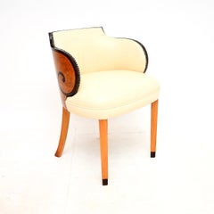 Fauteuil / chaise de bureau Art déco en noyer burlé et cuir