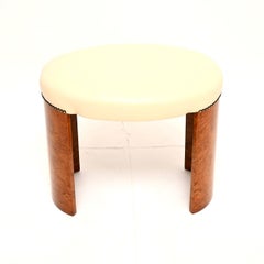 Art Deco Burr Walnut and Leather Stool