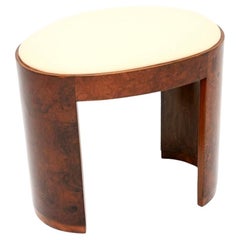 Art Deco Hocker aus Wurzelholz und Leder