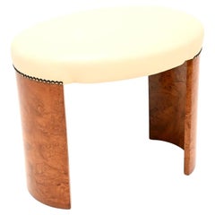 Art Deco Burr Walnut and Leather Stool