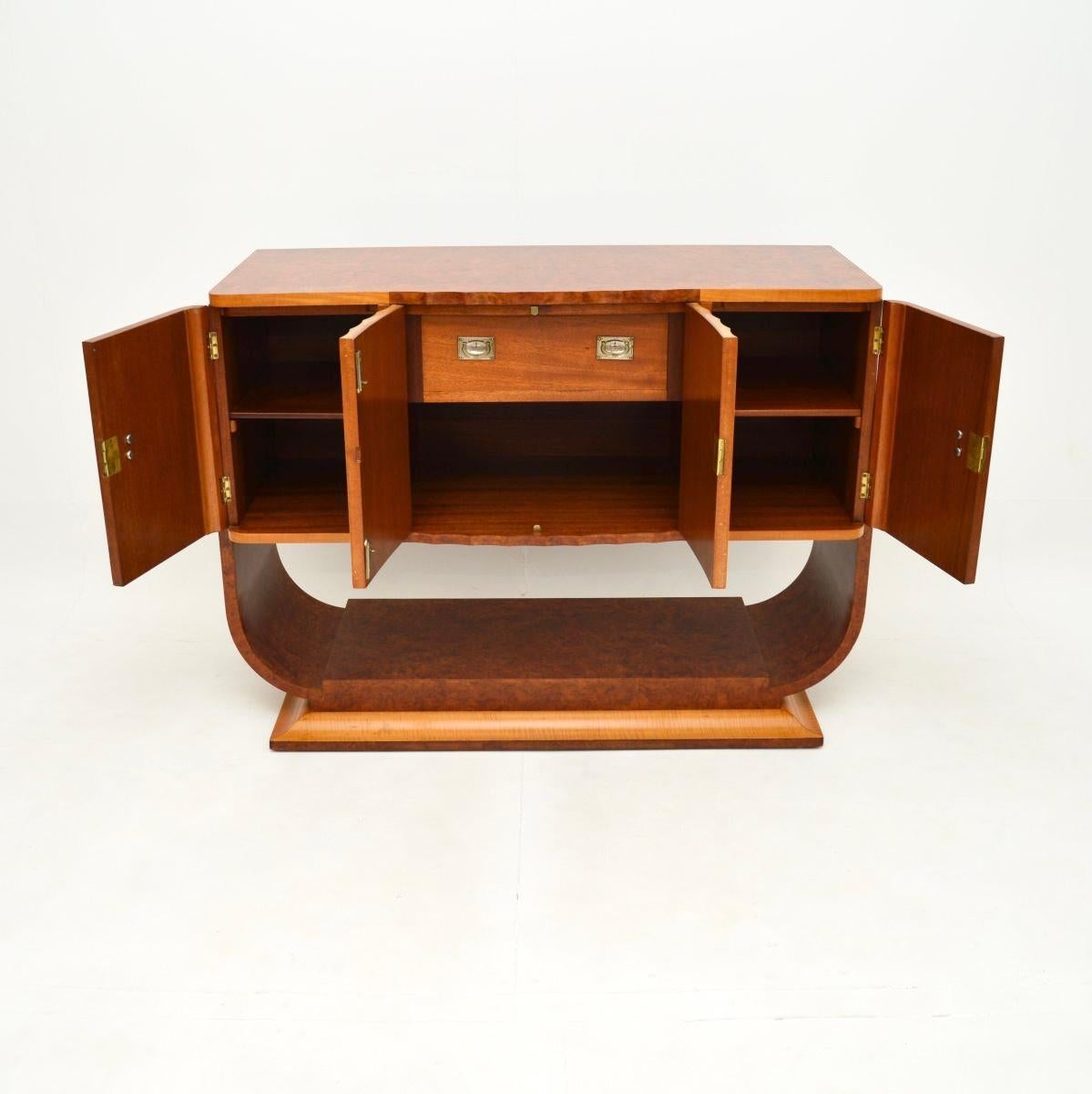 British Art Deco Burr Walnut and Sycamore Sideboard For Sale