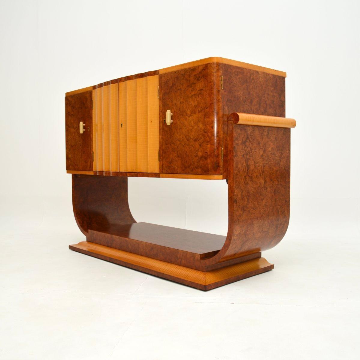 Mid-20th Century Art Deco Burr Walnut and Sycamore Sideboard For Sale