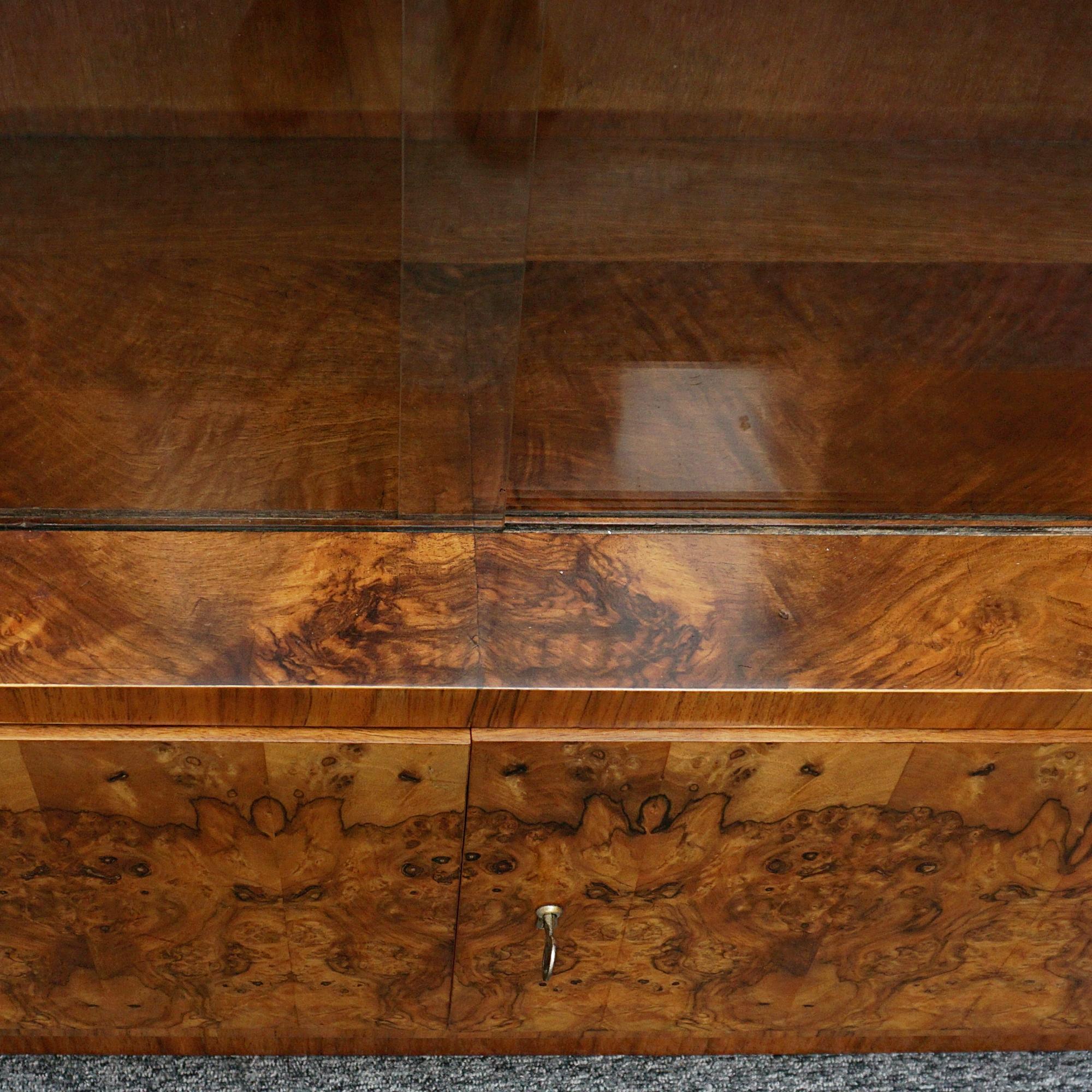 Art Deco Burr Walnut Bookcase, English, Circa 1935  In Good Condition In Forest Row, East Sussex