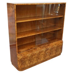 Antique Art Deco Burr Walnut Bookcase, English, Circa 1935 