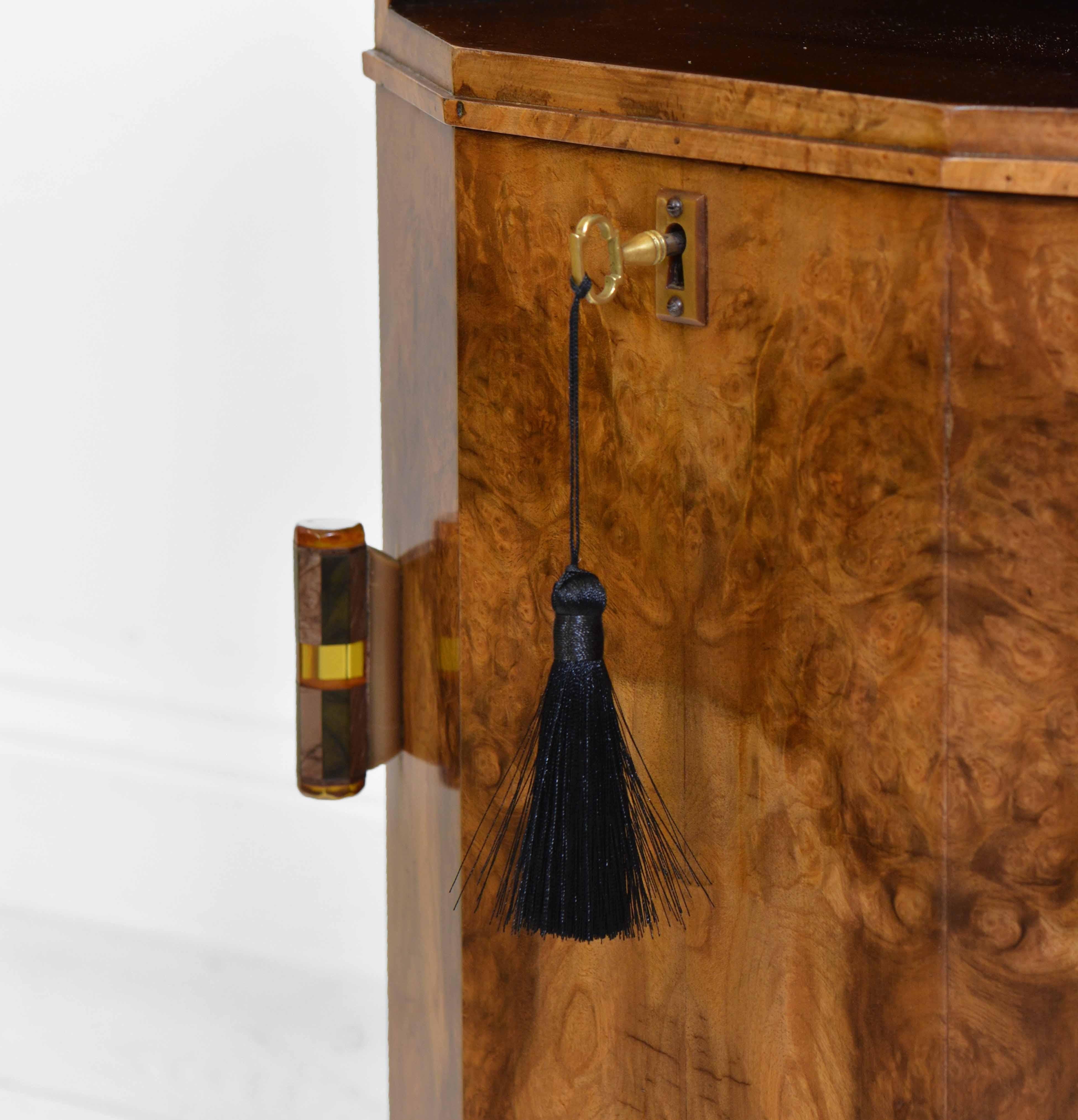 Art Deco Burr Walnut Canted Bedside Cabinet Side Table For Sale 3