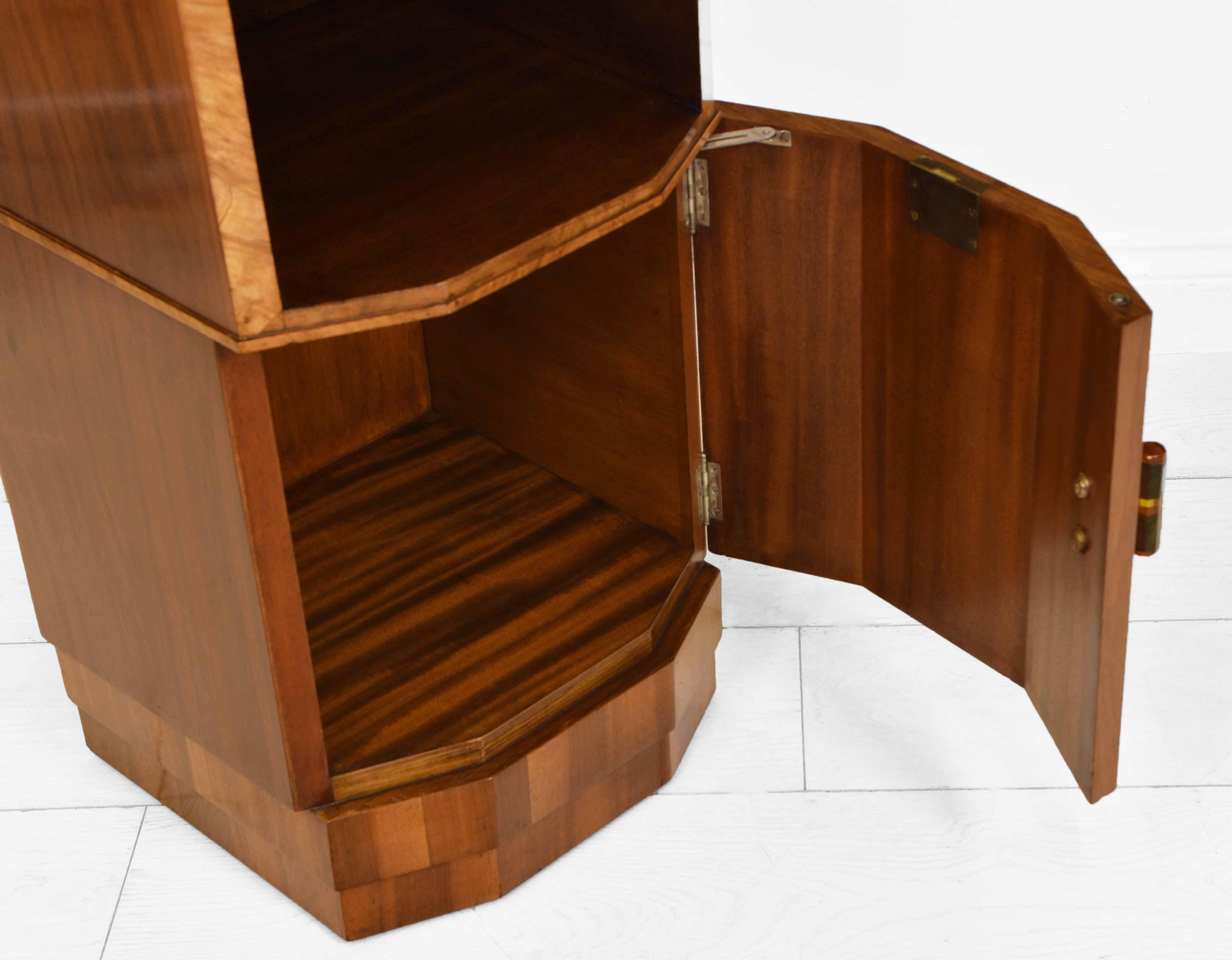 Art Deco Burr Walnut Canted Bedside Cabinet Side Table For Sale 4