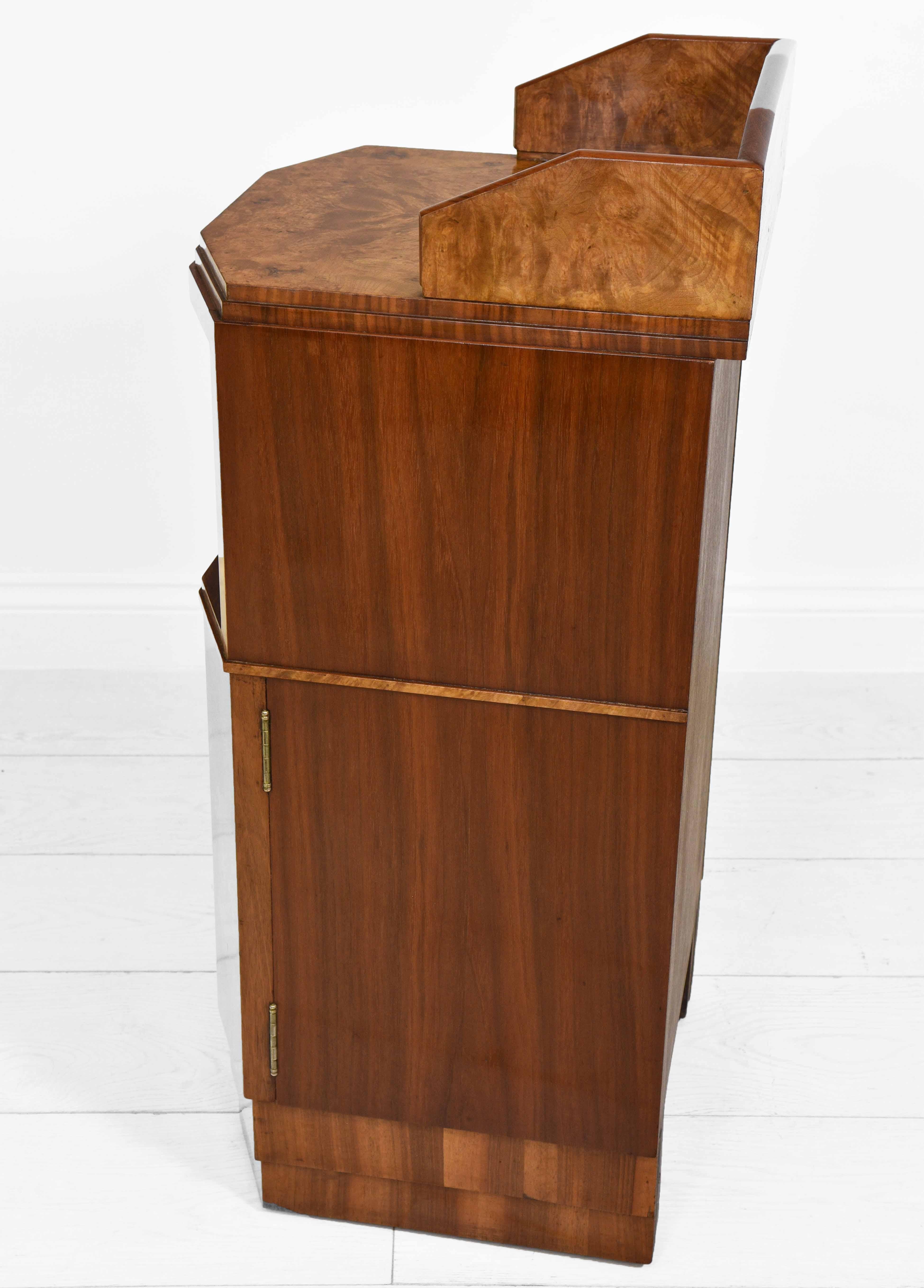 Art Deco Burr Walnut Canted Bedside Cabinet Side Table For Sale 5