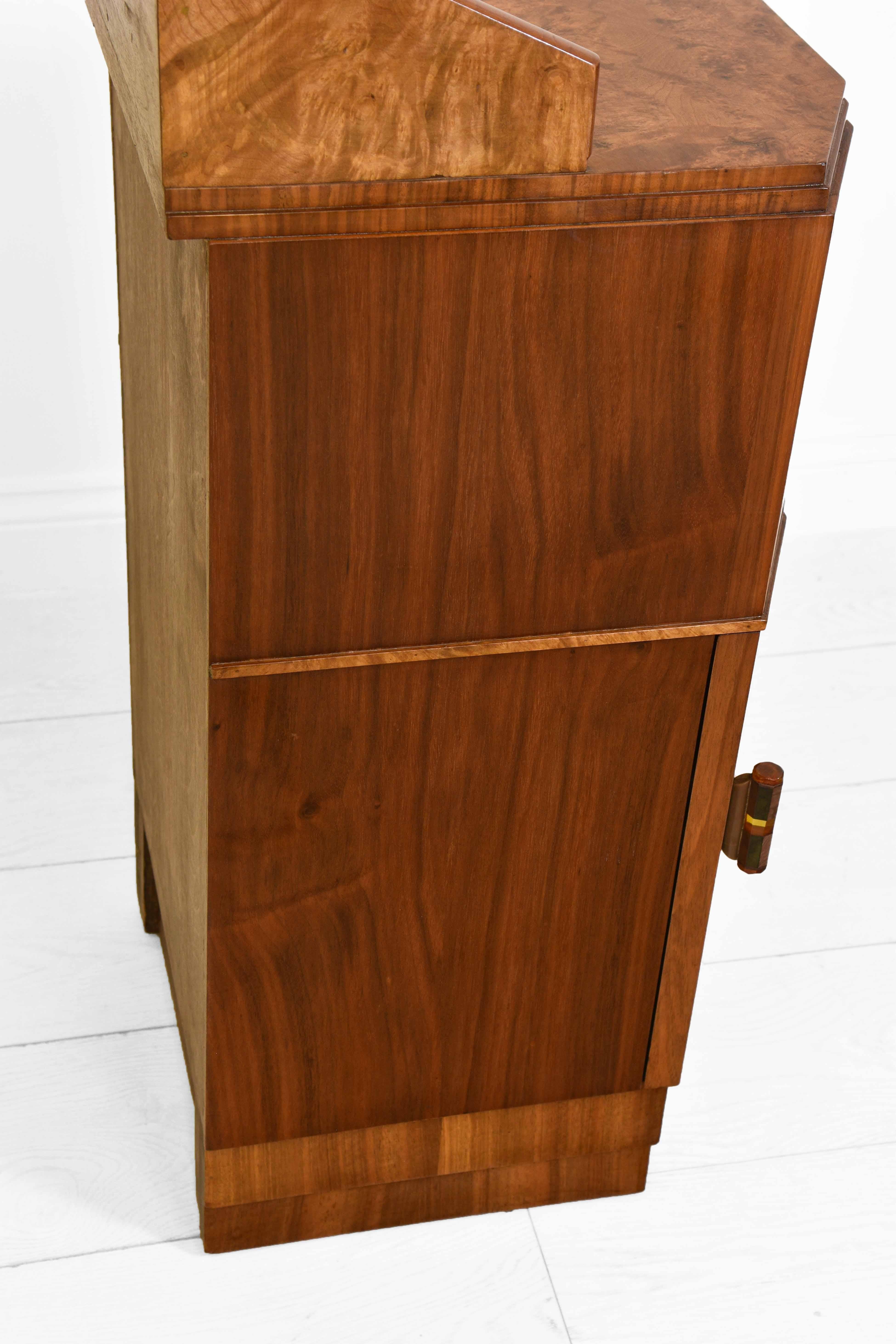 Art Deco Burr Walnut Canted Bedside Cabinet Side Table For Sale 7