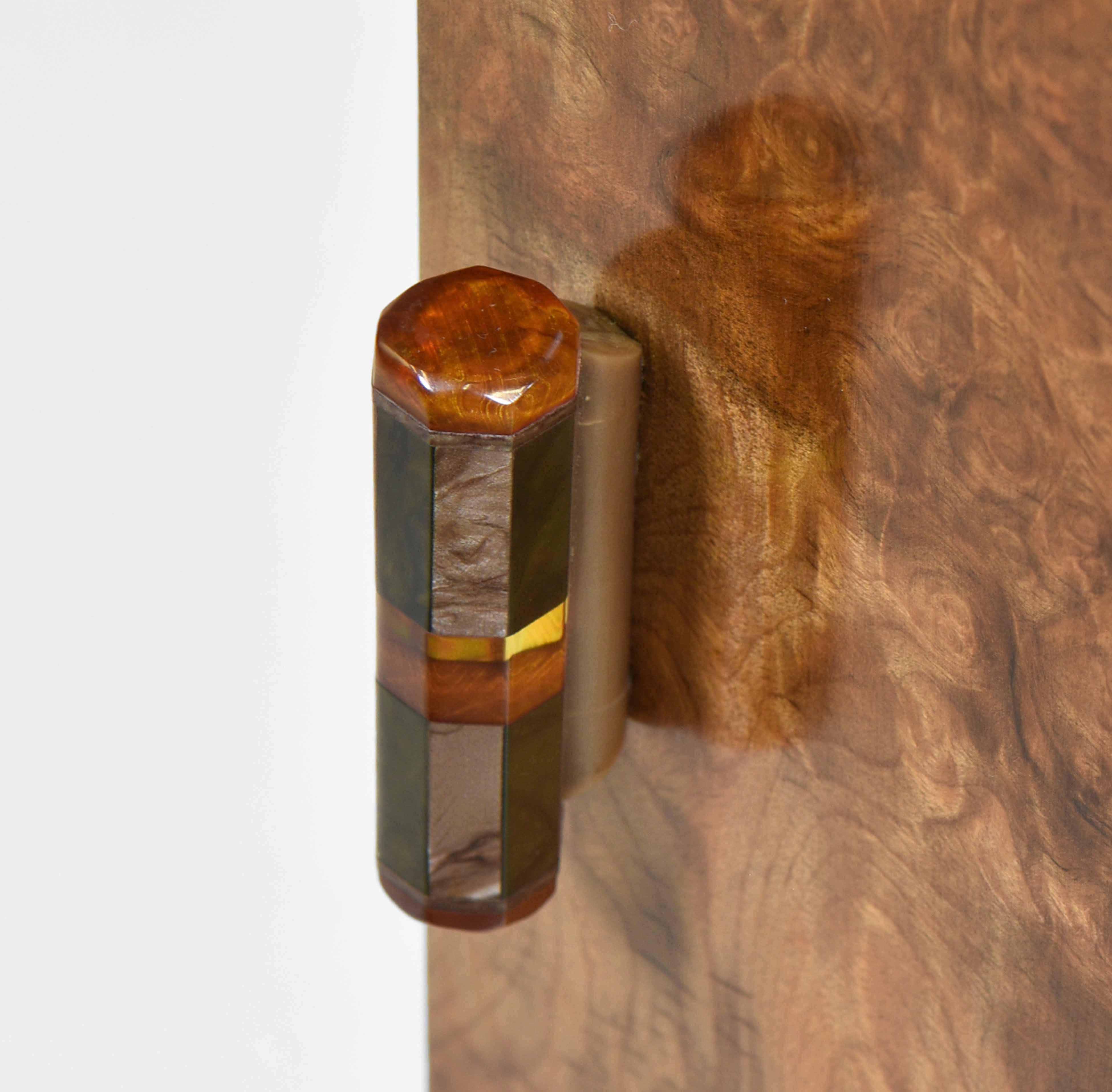 20th Century Art Deco Burr Walnut Canted Bedside Cabinet Side Table